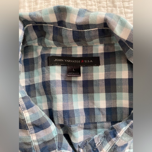 EUC John Varvatos Short Sleeve Striped Button Down Shirt Men’s Size Large - Picture 3 of 7